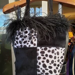 Ostrich Feather Black White Handbag!